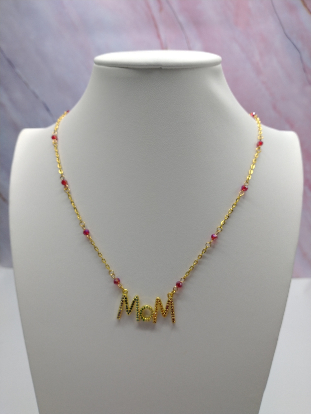 New Hand Crafted Beaded "Mom" Necklace, Dainty Beaded Necklace